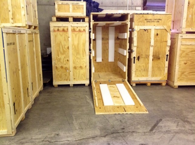 Foam-lined interior of a custom shipping crate