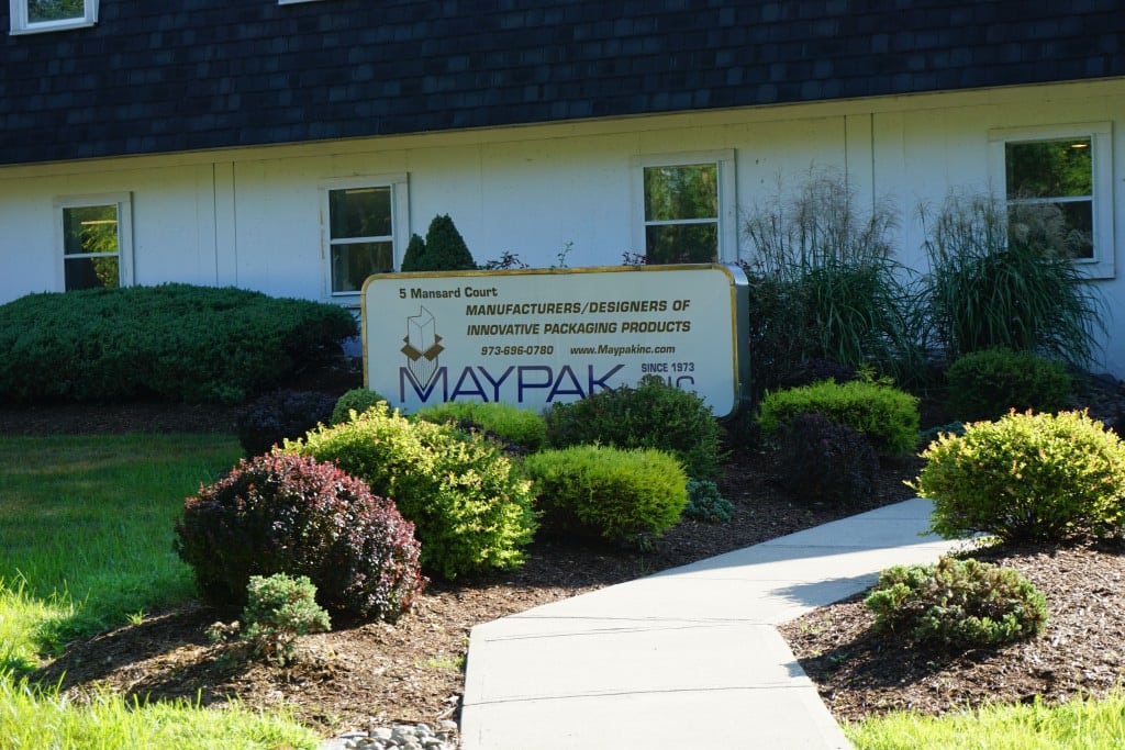 Maypak facility and company sign in Wayne, New Jersey