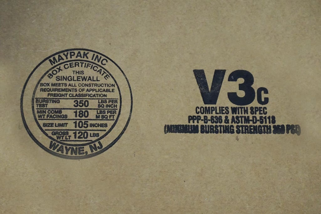 Maypak box certification and V3c specification markings